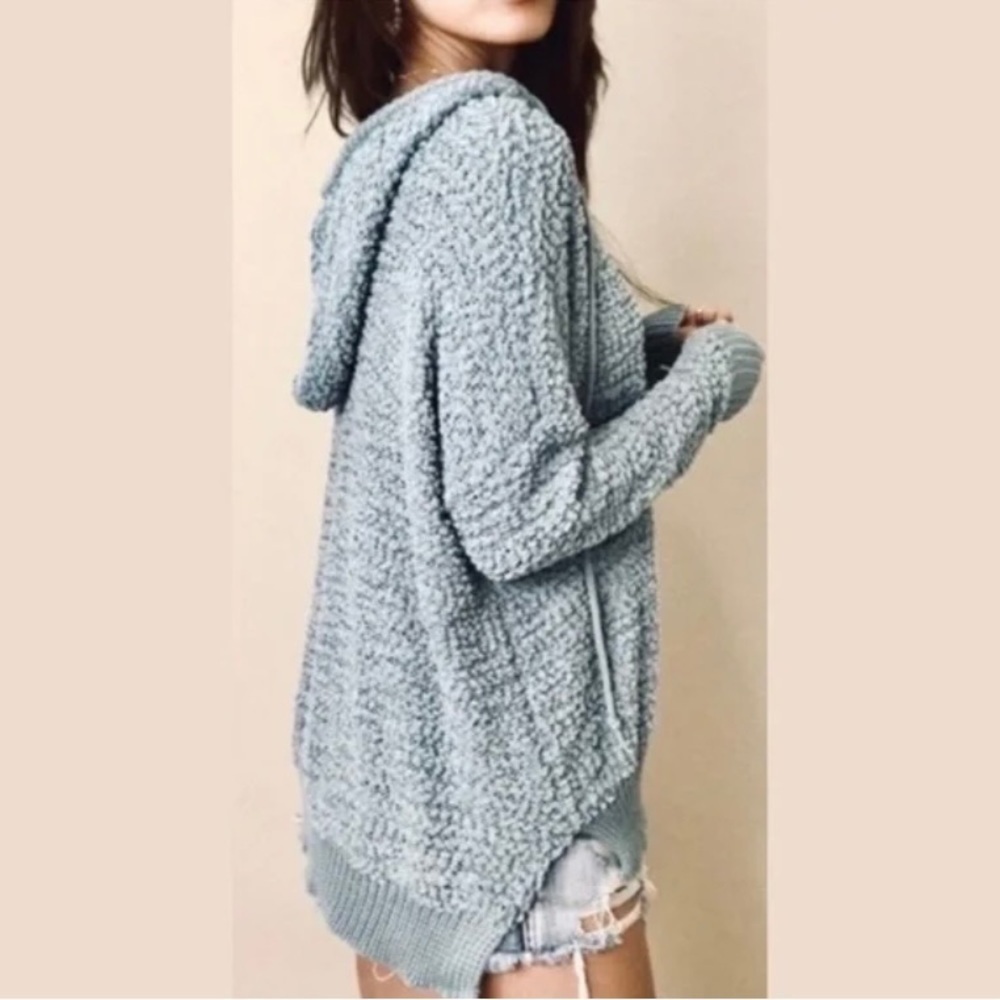 Young Fabulous & Broke Gray Popcorn Knit Hooded Sweater Light and Cozy